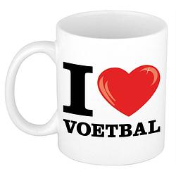 Foto van I love voetbal cadeau mok / beker wit met hartje 300 ml - feest mokken