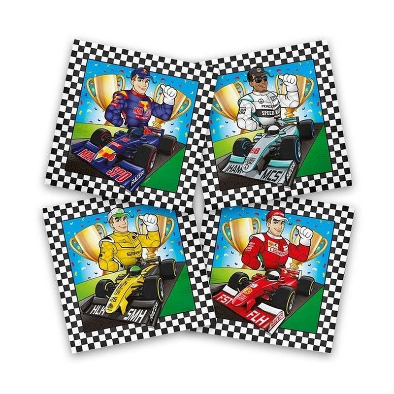 Foto van 20x race/formule 1 themafeest servetten gekleurd 33 x 33 cm papier - kinderfeestje papieren wegwerp tafeldecoraties