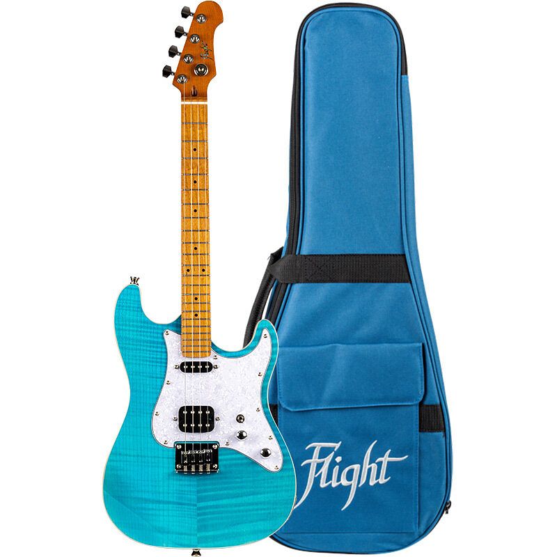 Foto van Flight rock series pathfinder baritone ocean blue elektrische solid body ukelele met gigbag