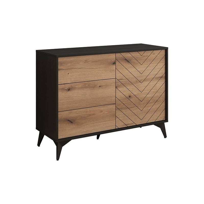 Foto van Meubella dressoir dolores - eiken - zwart - 104 cm - met lades