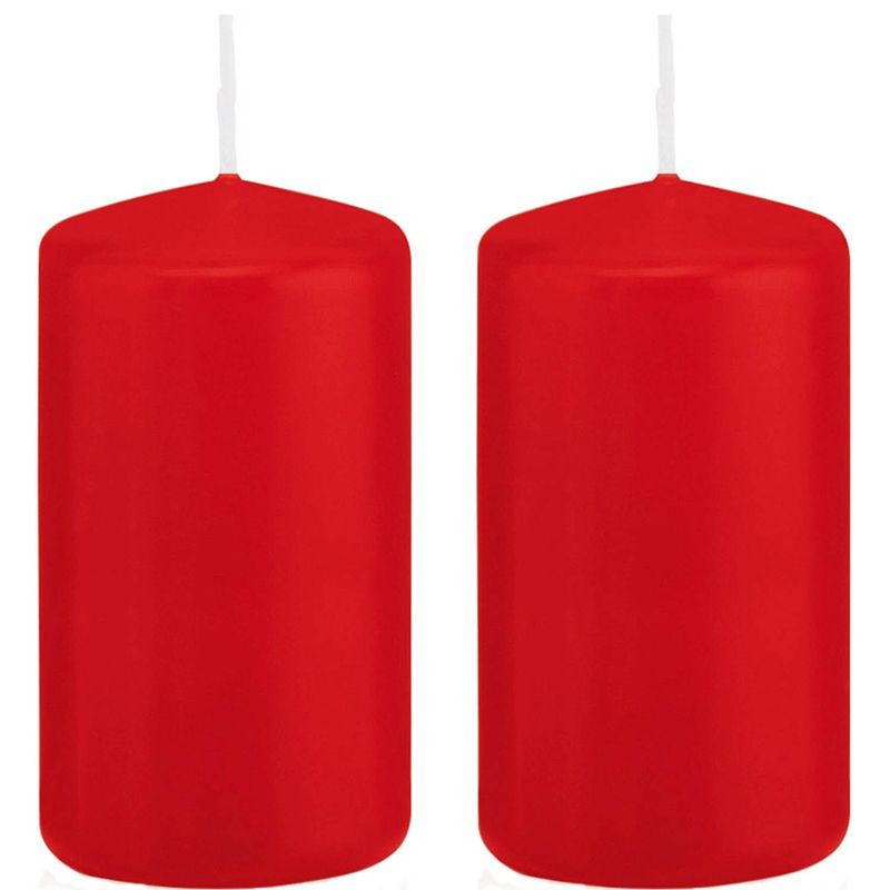 Foto van 2x kaarsen rood 6 x 12 cm 40 branduren sfeerkaarsen - stompkaarsen