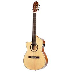 Foto van Ortega rce138-t4-l performer series natural linkshandige e/a klassieke gitaar met gigbag