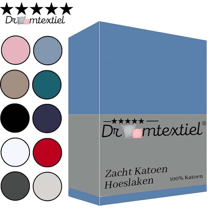 Foto van Droomtextiel zacht katoenen hoeslaken blauw 90x220 cm - hoge hoek - perfecte pasvorm - heerlijk zacht