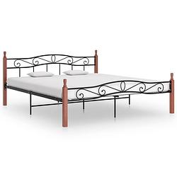 Foto van Vidaxl bedframe metaal en massief eikenhout zwart 200x200 cm