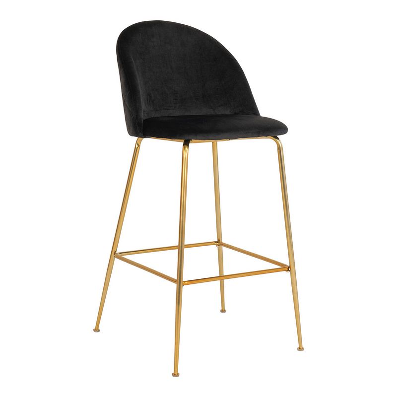 Foto van Giga meubel barstoel velvet zwart brass - zithoogte 77cm