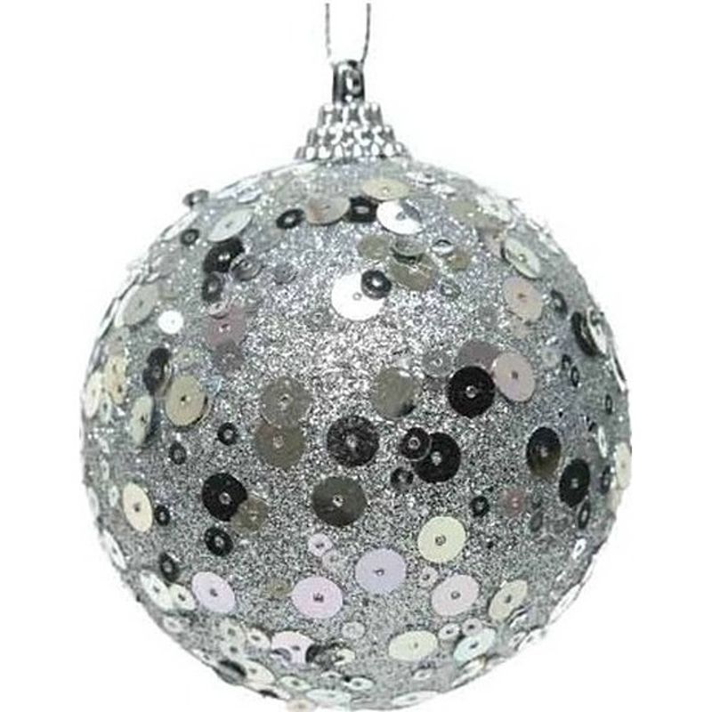 Foto van 1x kerstballen zilveren glitters 8 cm met pailletten kunststof kerstboom versiering/decoratie - kerstbal