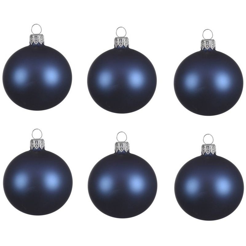 Foto van 12x glazen kerstballen mat donkerblauw 8 cm kerstboom versiering/decoratie - kerstbal