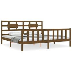 Foto van The living store bed the living store massief grenenhouten bedframe - 205.5 x 205.5 x 100 cm - honingbruin