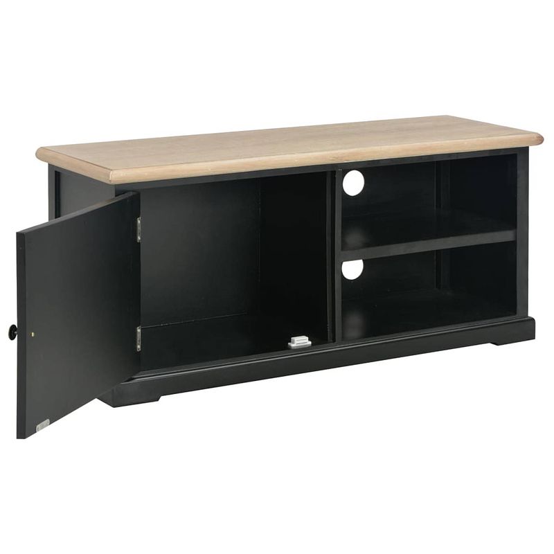 Foto van The living store tv meubel - trendy - praktisch - hout/zwart - 90x30x40cm - mdf/paulowniahout