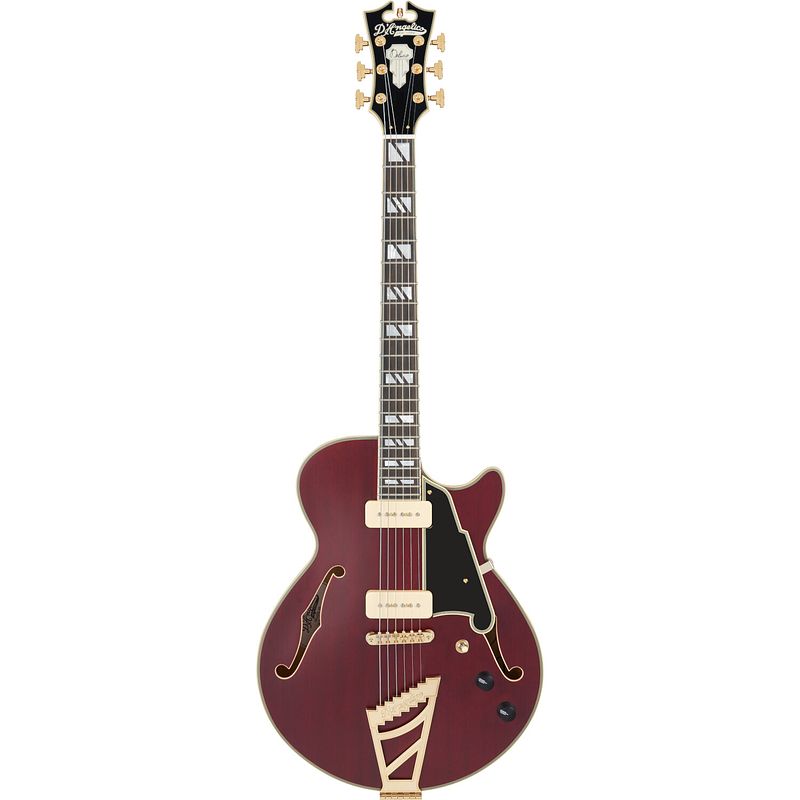 Foto van D'sangelico deluxe ss stairstep trans wine semi-akoestische gitaar met koffer