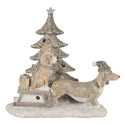 Foto van Clayre & eef kerstdecoratie beeld honden 16*8*15 cm led grijs beige kunststof decoratief figuur decoratieve accessoires