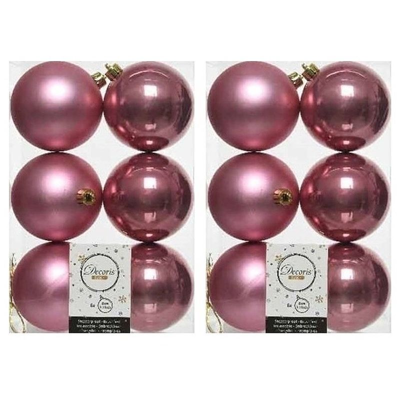 Foto van 12x kunststof kerstballen glanzend/mat oud roze 8 cm kerstboom versiering/decoratie - kerstbal