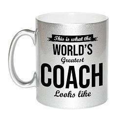 Foto van Zilveren worlds greatest coach cadeau koffiemok / theebeker 330 ml - feest mokken