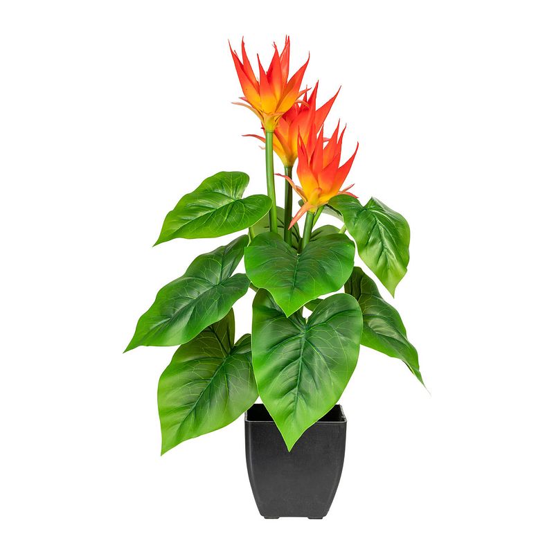 Foto van Kopu® kunstplant guzmania 58 cm met 3 oranje bloemen - nepplant