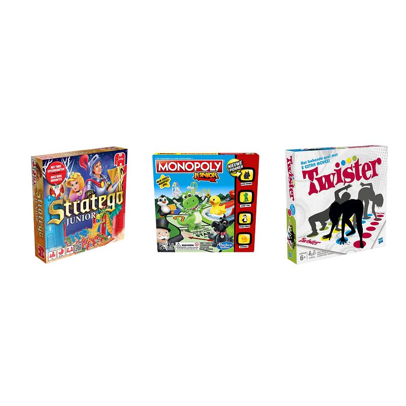 Foto van Spellenbundel - bordspellen - 3 stuks - stratego junior & monopoly junior & twister