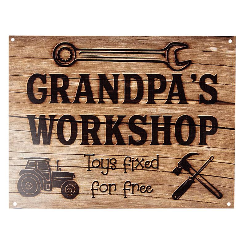 Foto van Clayre & eef tekstbord 33x25 cm bruin ijzer grandpa'ss workshop wandbord spreuk wandplaat bruin wandbord spreuk