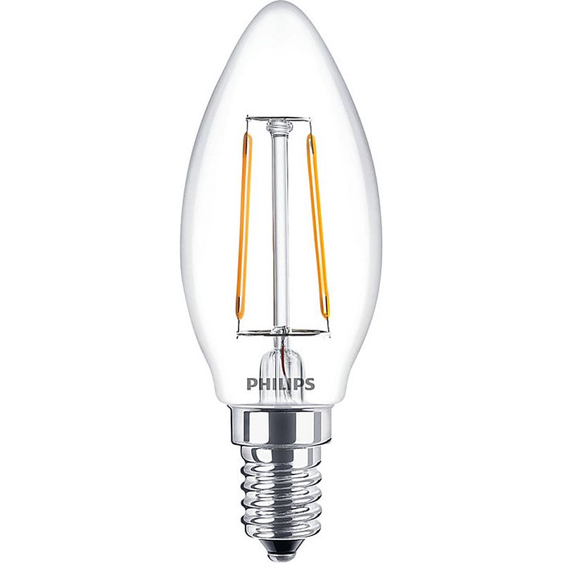 Foto van Philips - led lamp filament - classic ledcandle 827 b35 cl - e14 fitting - 2w - warm wit 2700k vervangt 25w