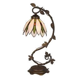 Foto van Lumilamp tiffany tafellamp ø 18x53 cm wit groen glas tiffany bureaulamp wit tiffany bureaulamp