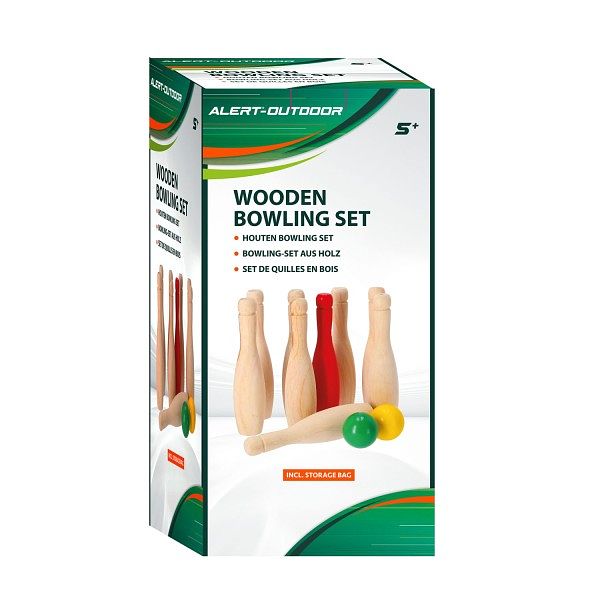 Foto van Bowling set outdoor hout alert met handig opbergnet