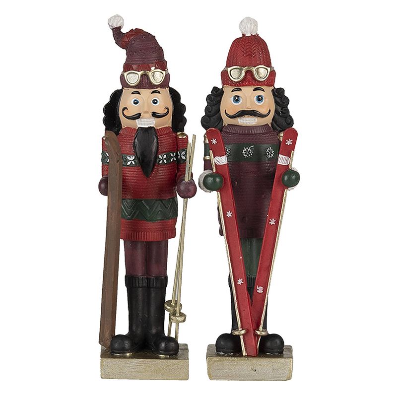 Foto van Clayre & eef decoratie beeld notenkraker (2) 7*7*23 cm rood polyresin decoratief figuur decoratieve accessoires