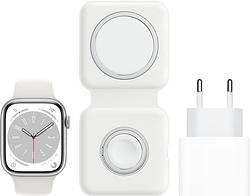 Foto van Apple watch series 8 4g 41mm zilver aluminium witte sportband + magsafe oplaadpakket