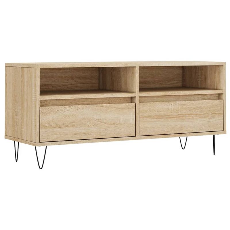 Foto van The living store tv-meubel sonoma eiken - 100 x 34.5 x 44.5 cm - opbergruimte - stabiel tafelblad - ijzeren poten