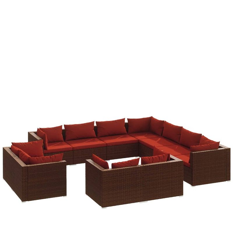 Foto van Vidaxl 11-delige loungeset met kussens poly rattan bruin