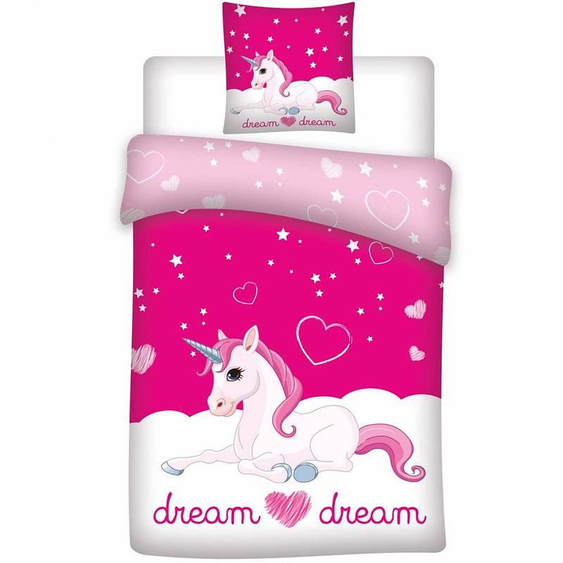 Foto van Unicorn dream - dekbedovertrek - eenpersoons - 140 x 200 cm - roze