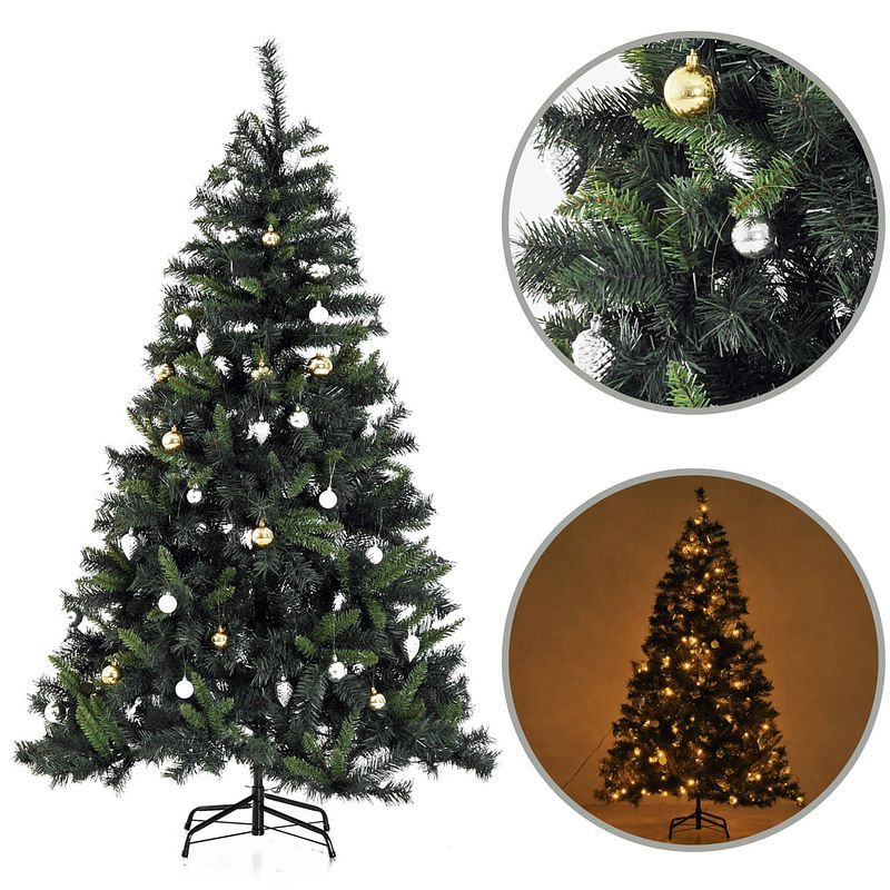 Foto van Christmasgoodz - kunstkerstboom - kunstkerstboom met verlichting - 200 led - kerstballen - 180 cm - kerstboom met ver...