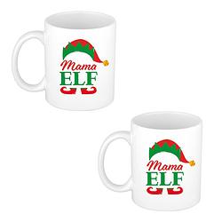 Foto van 2x stuks mama elf koffiemok / theebeker kerstcadeau moeder 300 ml - bekers