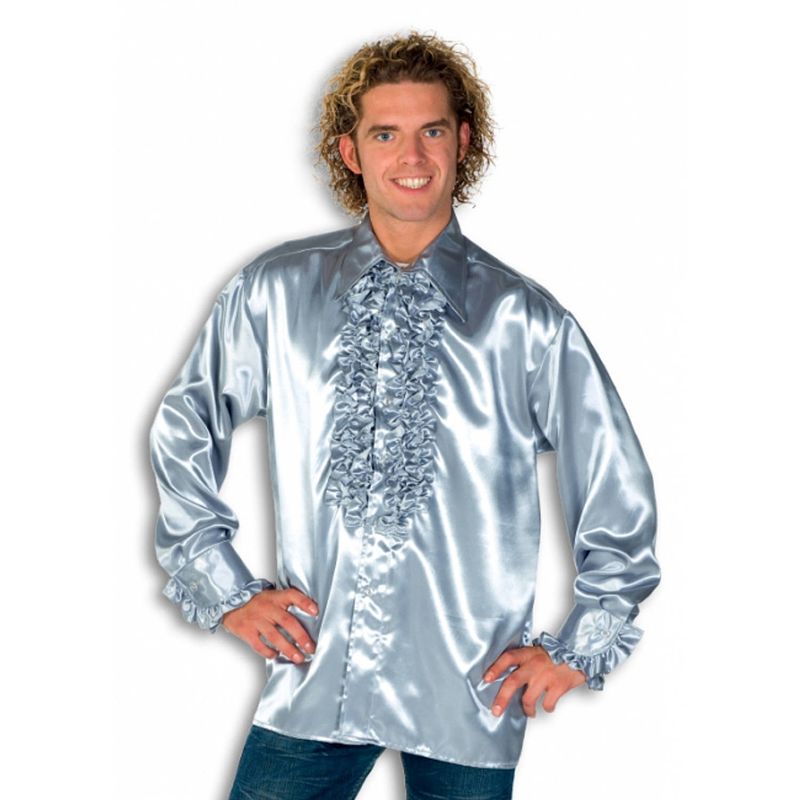 Foto van Luxe heren rouche overhemd zilver xl - carnavalsblouses