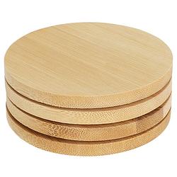 Foto van Excellent houseware onderzetters voor glazen - 4x - beige - rond - hout - 10 x 10 cm - glazenonderzetters