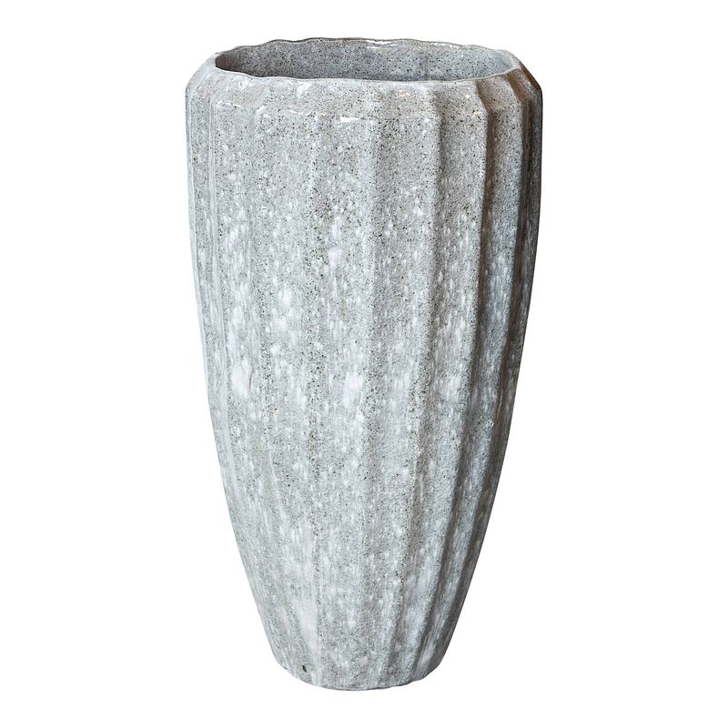 Foto van Ptmd olver white ceramic pot ribbed structure round s