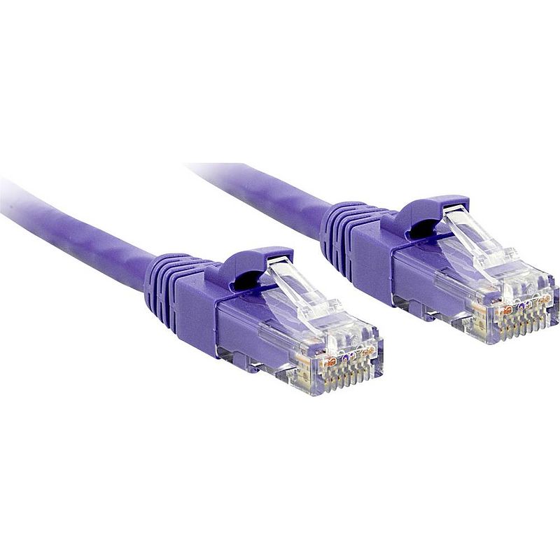 Foto van Lindy 48124 rj45 netwerkkabel, patchkabel cat 6 u/utp 3.00 m violet snagless 1 stuk(s)