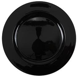 Foto van 1x ronde kaarsenborden/onderborden zwart glimmend 33 cm - kaarsenplateaus
