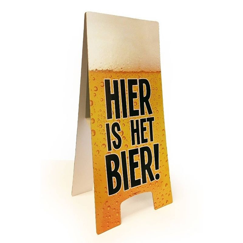 Foto van Oktoberfest waarschuwingsbord hier is het bier 55x25 cm - feestdecoratieborden