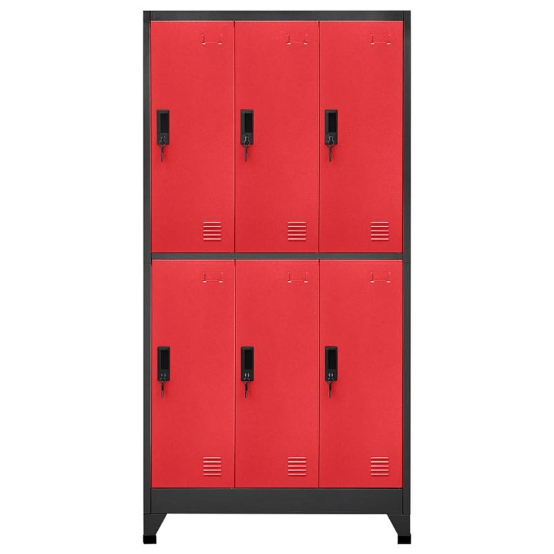 Foto van The living store lockerkast - opbergkast - 90x45x180cm - staal - antraciet/rood