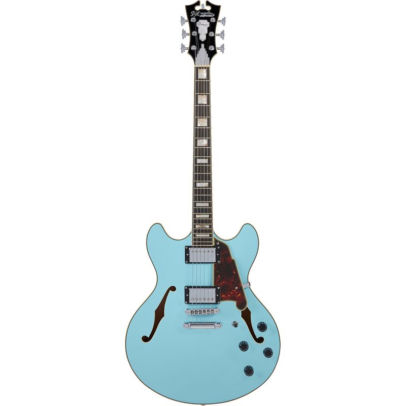 Foto van D'sangelico premier dc stopbar sky blue semi-akoestische gitaar met gigbag