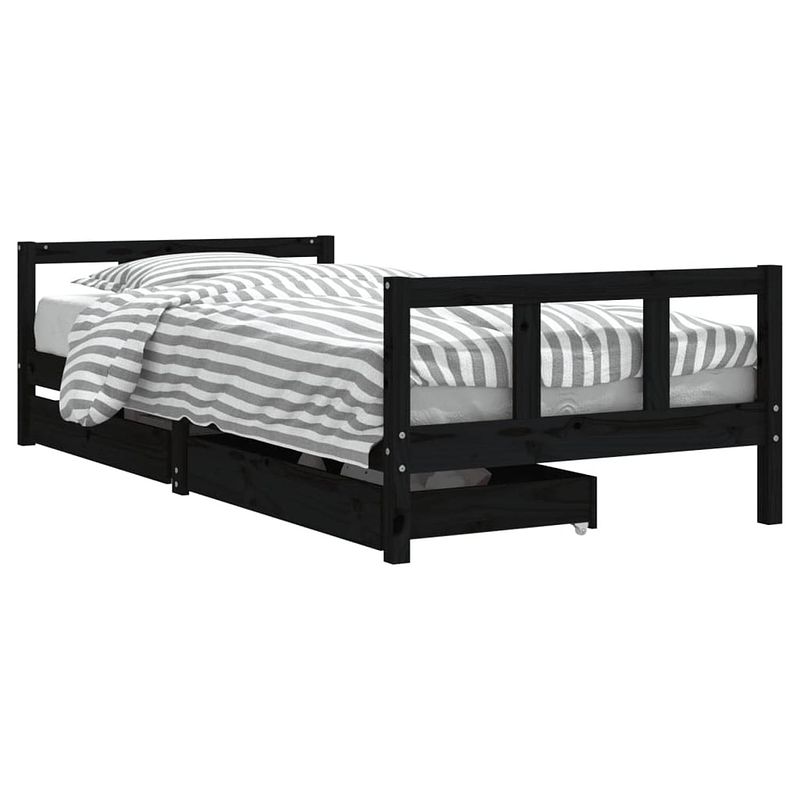 Foto van Vidaxl kinderbedframe met lades 90x200 cm massief grenenhout zwart