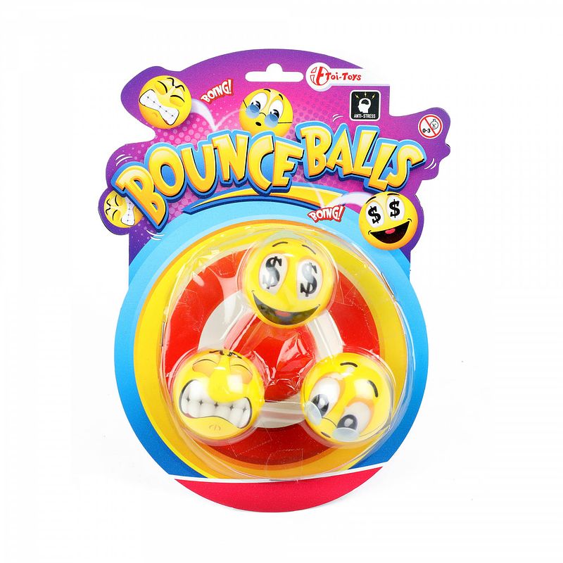 Foto van Toi-toys stuiterbal bounce balls 9,5 cm rubber geel 3 stuks