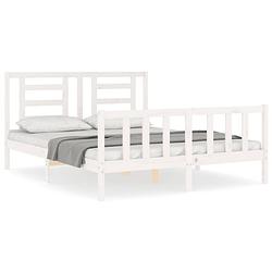 Foto van The living store bedframe grenenhouten - wit - 205.5 x 165.5 x 100 cm - multiplex lattenbodem