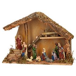 Foto van Complete kerststal met kerststal beelden -h28 cm - hout/mos/polyresin - kerststallen