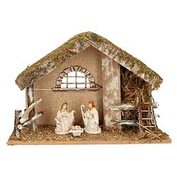 Foto van Complete kerststal met 3x st kerststal beelden - 42 x 19 x 30 cm - hout/polyresin - kerststallen