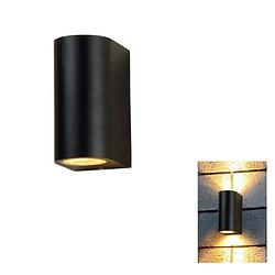 Foto van Banzaa wandlamp 2x led gu-10 5,5w warm wit ? dubbele lichtbundel dimbaar ? rond 15cm zwart