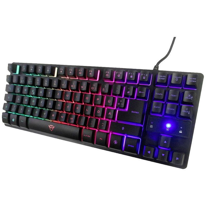 Foto van Trust gxt833 thado tkl gaming-toetsenbord usb, kabelgebonden verlicht, multimediatoetsen qwertz zwart, rgb