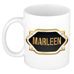 Foto van Naam cadeau mok / beker marleen met gouden embleem 300 ml - naam mokken