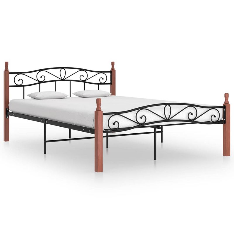 Foto van Vidaxl bedframe metaal en massief eikenhout zwart 140x200 cm