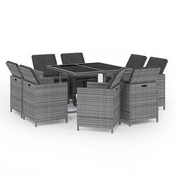 Foto van Vidaxl 9-delige tuinset met kussens poly rattan grijs