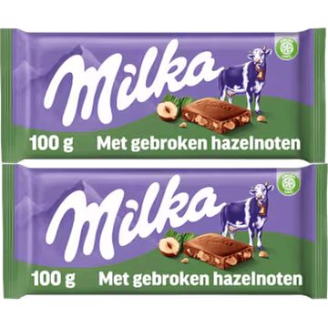 Foto van Milka chocoladereep met gebroken hazelnoten 2 x 100g bij jumbo