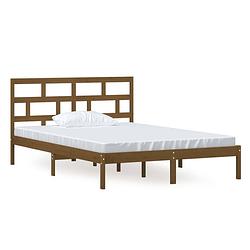 Foto van The living store bedframe grenenhout - honingbruin - 140 x 200 cm - stevige lattenbodem - comfortabel hoofdeinde